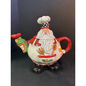 Vino Santa Chef Teapot By Ganz - Christmas Themed Ceramic Teapot With Removable